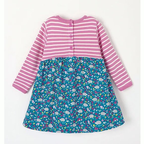 Jojo Maman Bebe Girls Stripe And Garden Hedgehog Print Dress - Pink - Picture 3 of 4